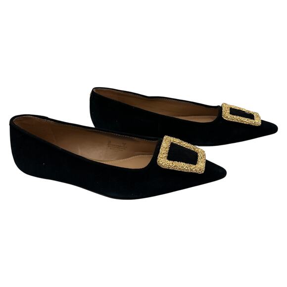 Sam Edelman Nico Gold Tone Buckle Suede Pointed Toe Ballet Flats Shoes Black 6M